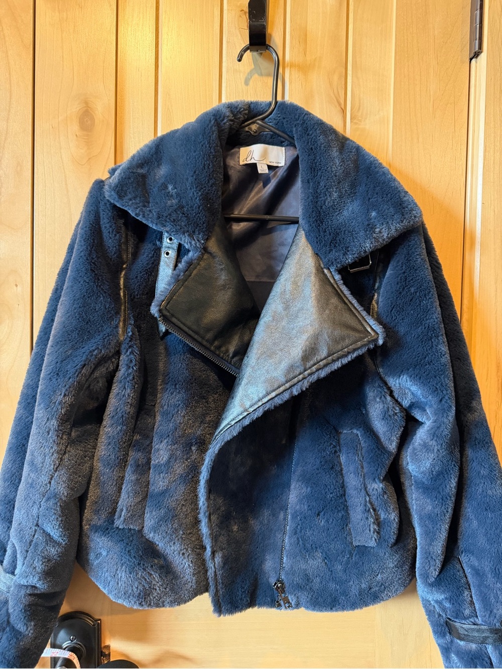 dh NEW YORK Navy Faux Fur; Sateen Lined Jacket